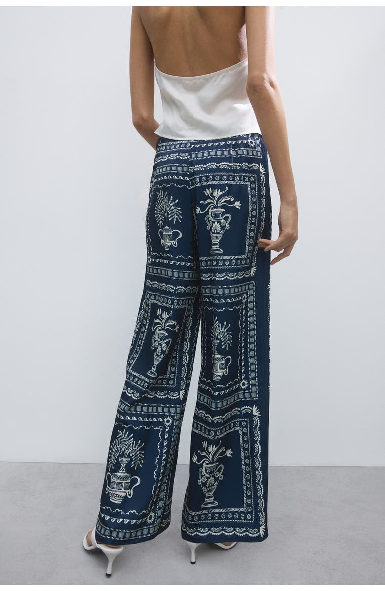 H&M Printed Tie-detail Trousers, Alternate, color, Dark Blue/Flowers