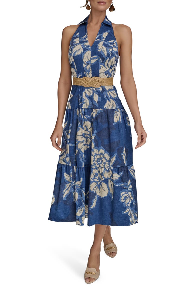 donna karan print halter neck midi dress New York Belted Floral (Women) Ladies dresses