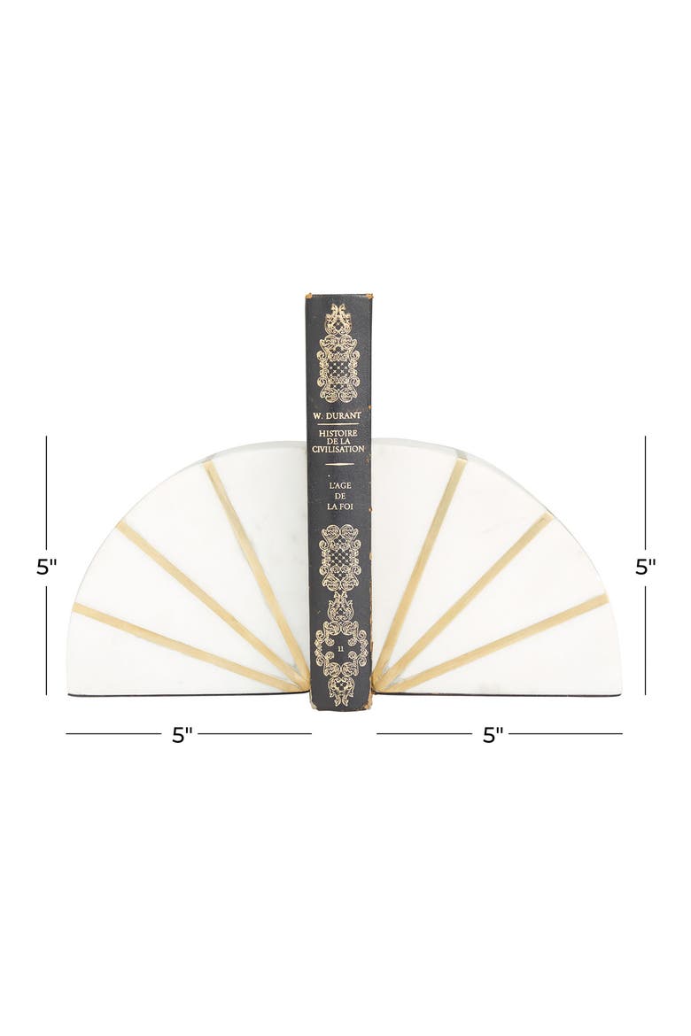 White Marble Geometric Bookends with Gold Inlay - Set of 2, Alternate, color, WHITE