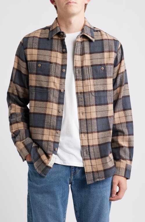 Schott NYC Plaid Flannel Button-Up Work Shirt in Khaki/Grey 