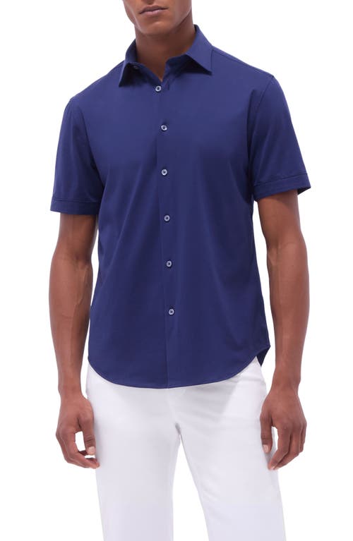 Bugatchi Miles Ooohcotton® Solid Short Sleeve Button-up Shirt In Navy
