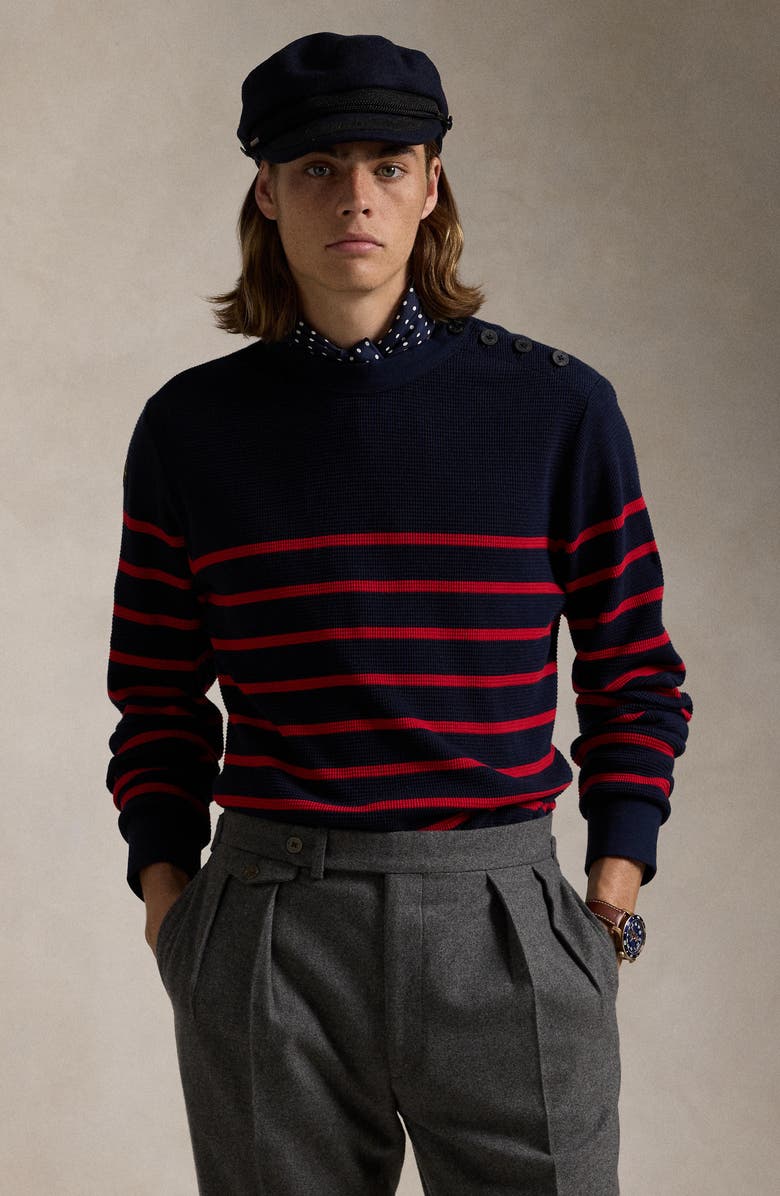 Polo Ralph Lauren Stripe Waffle Knit T-Shirt, Alternate, color, 