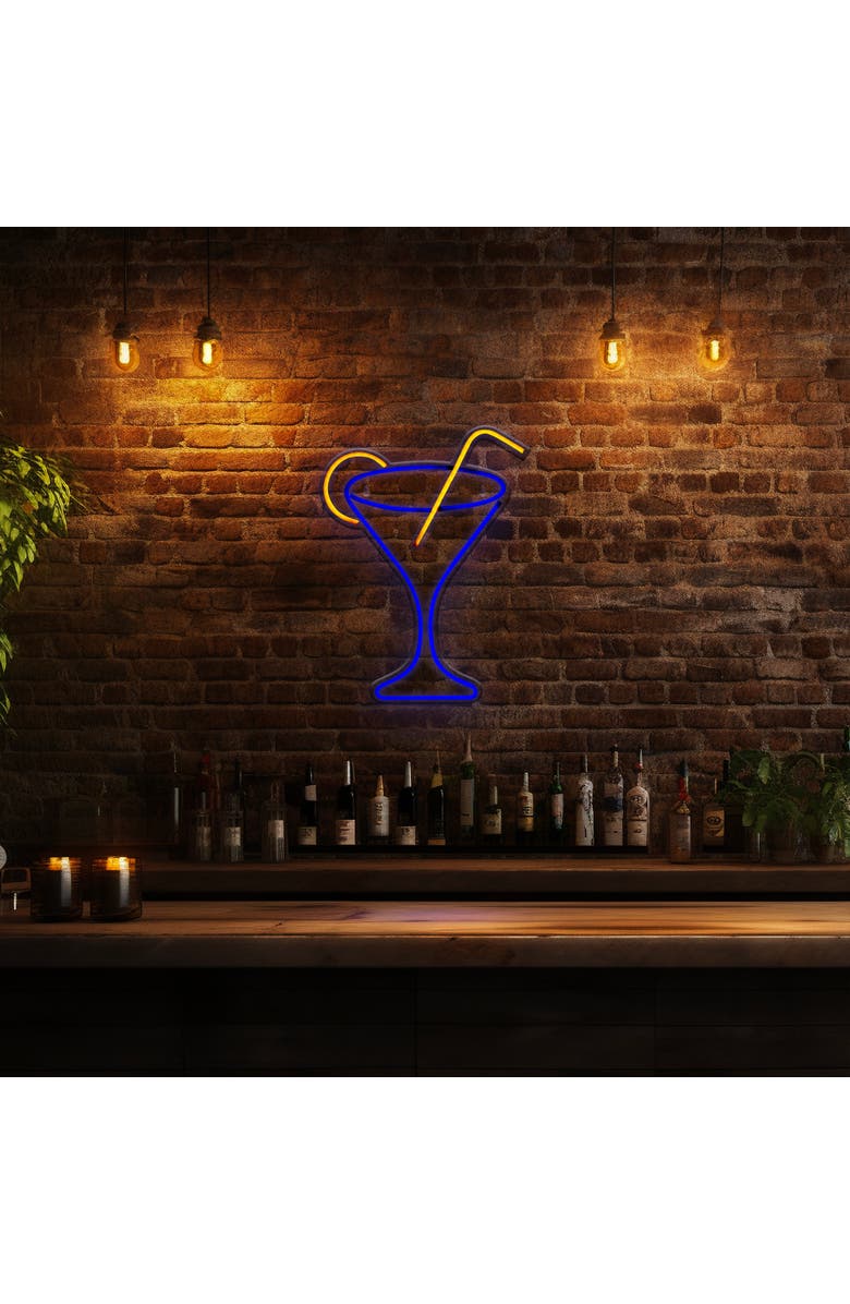 Northlight LED Martini Cocktail Neon Lighted Wall Art - 17" - Blue and Yellow, Alternate, color, Blue
