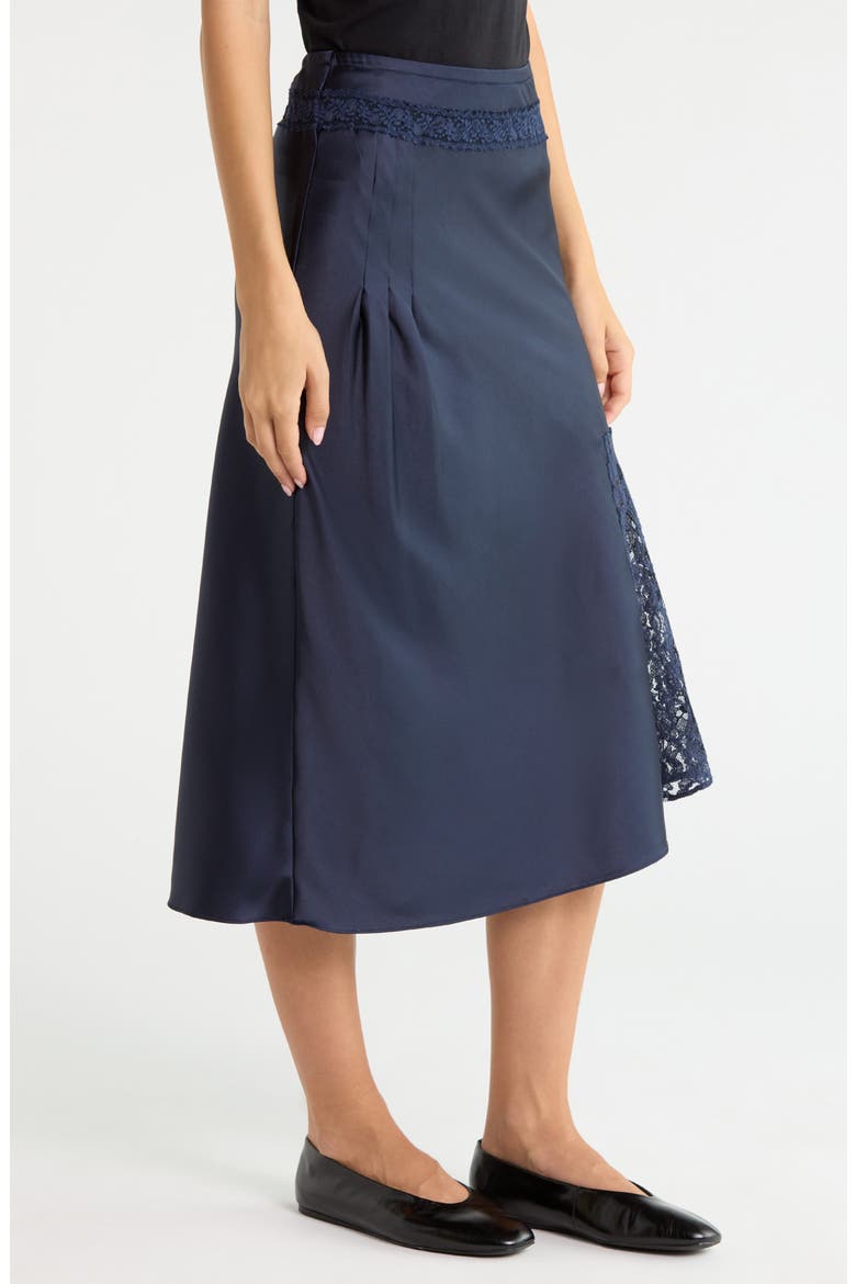 Elea Satin and Lace Midi Skirt, Alternate, color, NAVY