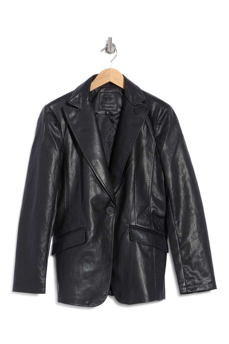 Faux Leather Blazer, Alternate, color, BLACK