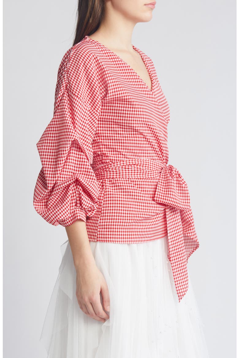 Anna Tie Waist Wrap Top, Alternate, color, RED/ WHT