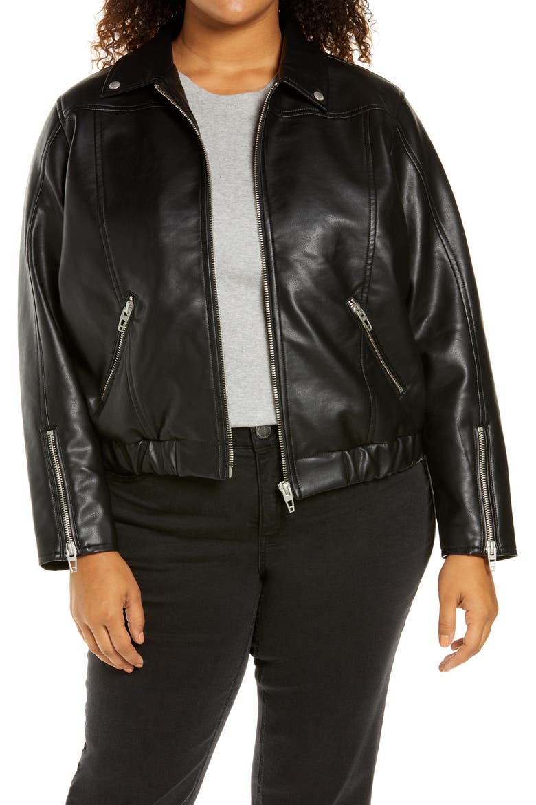 Faux Leather Jacket with Hooded Bib Insert, Alternate, color, BANKROLLER