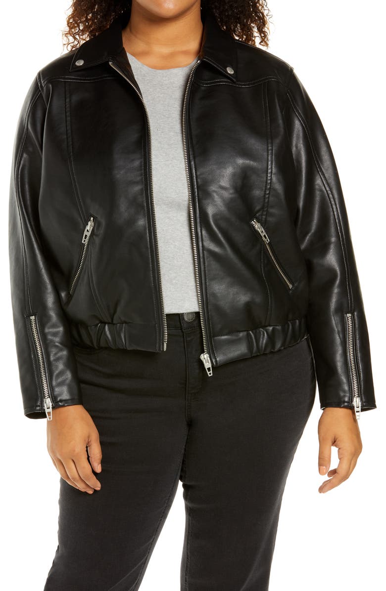 BLANKNYC Faux Leather Jacket with Hooded Bib Insert, Alternate, color,