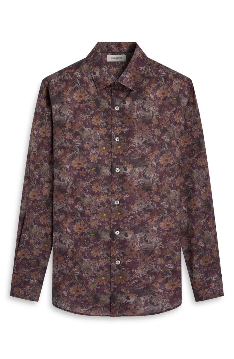 Bugatchi Julian Shaped Fit Floral Stretch Button-Up Shirt, Alternate, color, Burgundy