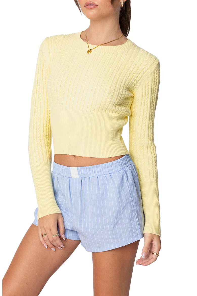 Mallory Cable Stitch Crop Sweater, Alternate, color, YELLOW