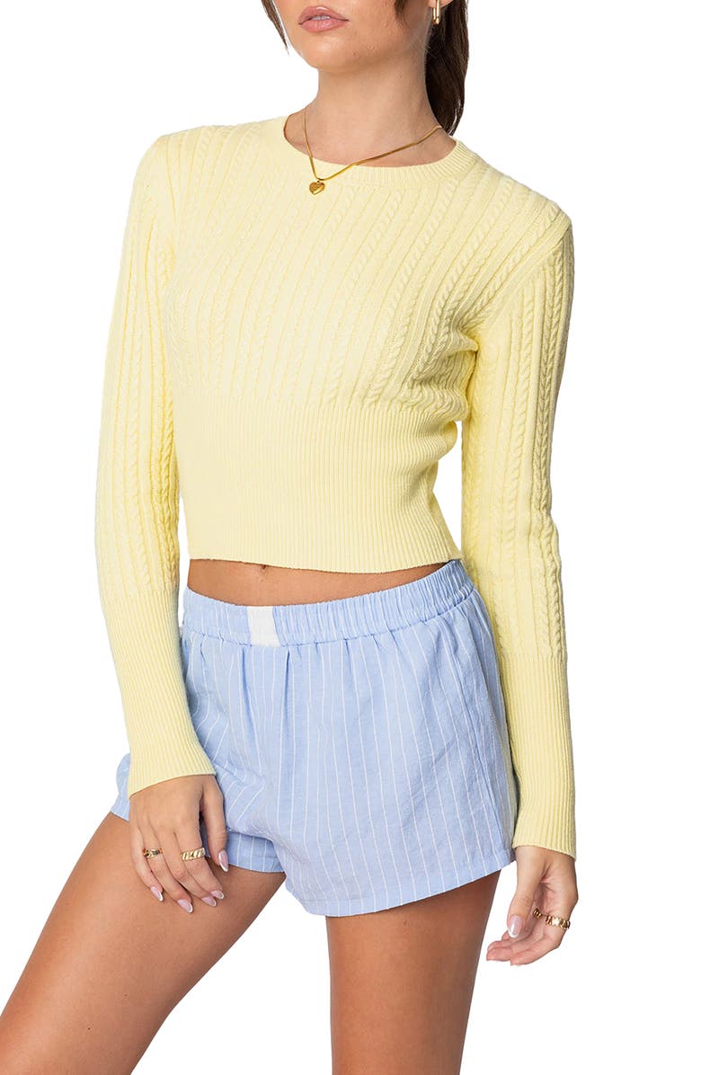 EDIKTED Mallory Cable Stitch Crop Sweater, Alternate, color, Yellow