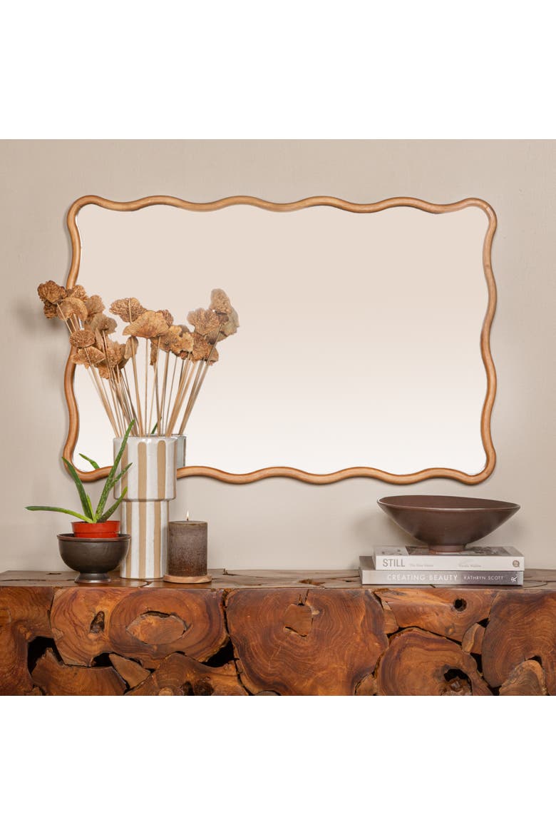 Wavy Mirror with Scalloped Frame, Alternate, color, Natural