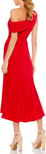 Ruched Off-The-Shoulder Midi Dress