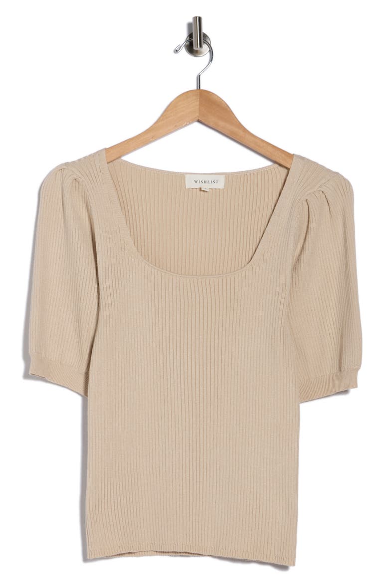 Square Neck Puff Sleeve Sweater, Alternate, color, CHAMPAGNE