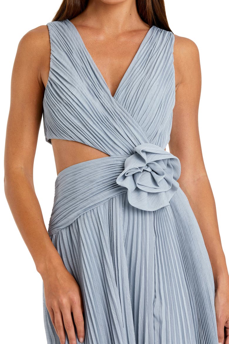 Pleated Chiffon Cutout Gown with 3D Flower Detail, Alternate, color, Slate Blue