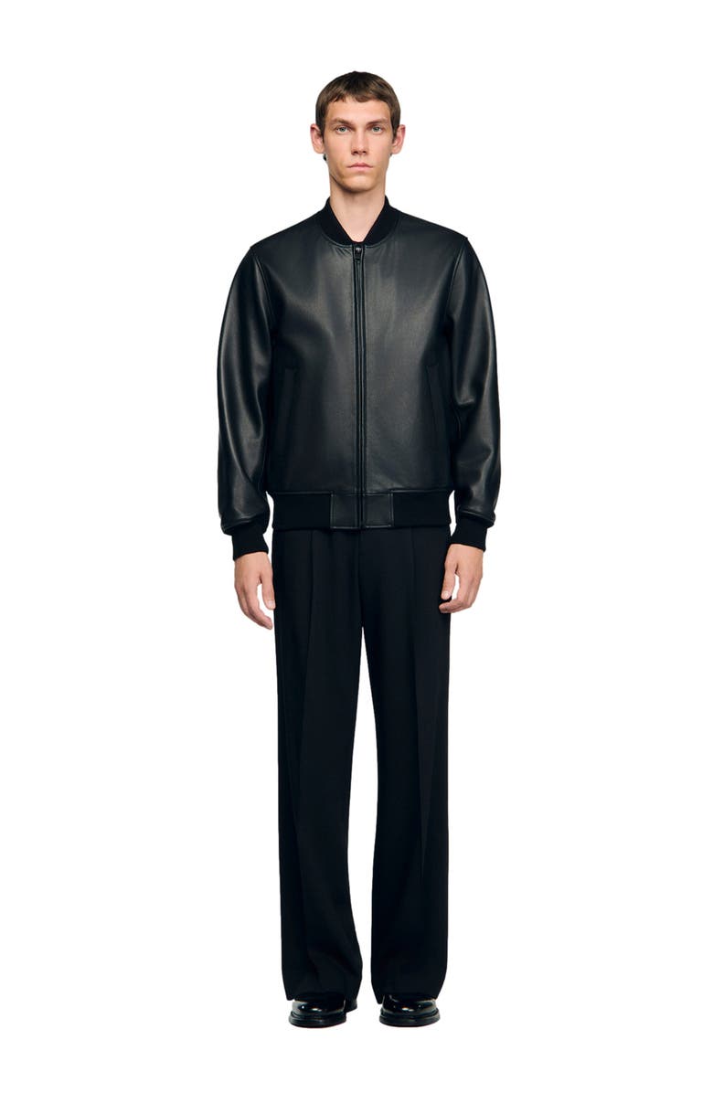 SANDRO Leather jacket, Alternate, color, Black