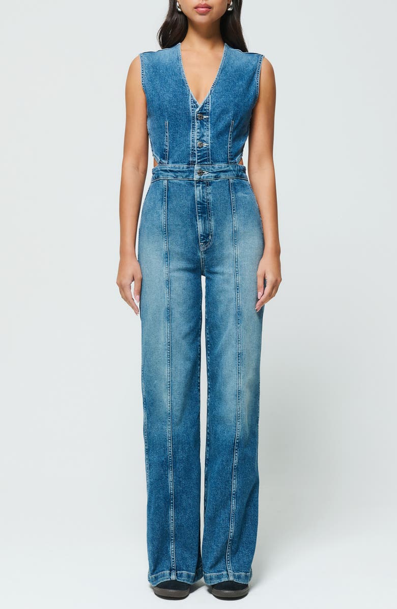 ÉTICA Maelle Sleeveless Back Cutout Denim Jumpsuit, Main, color, 