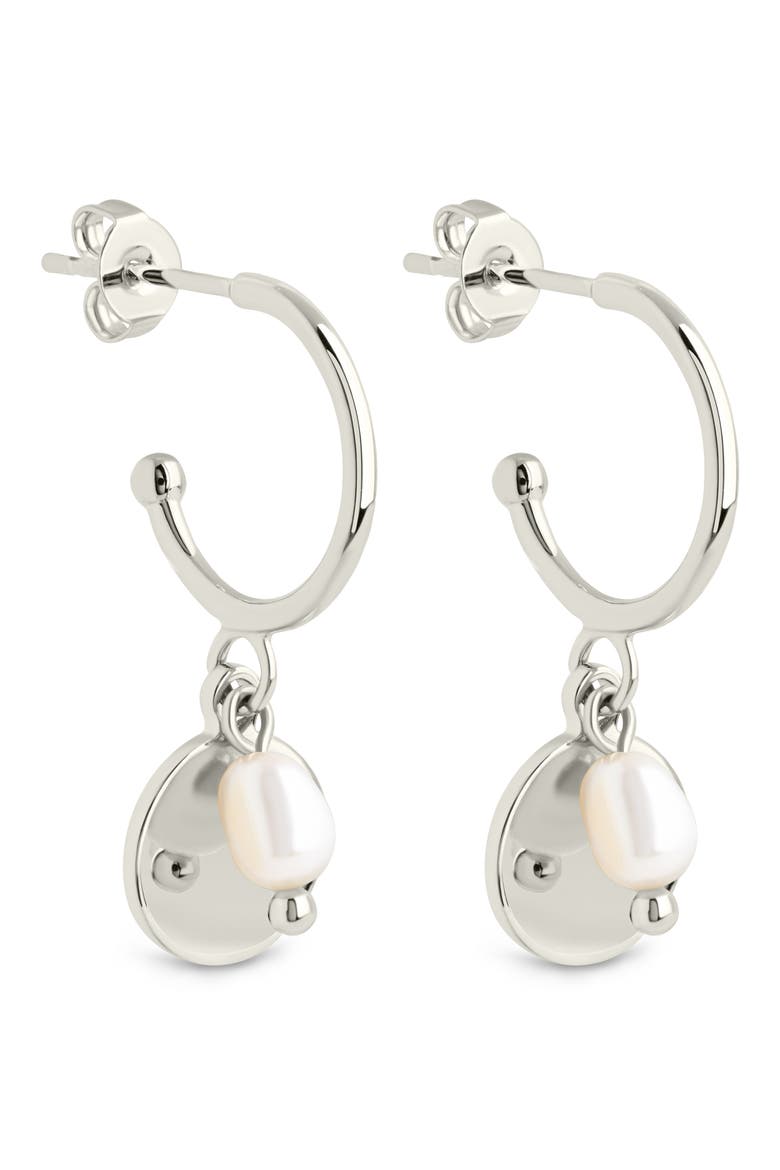 Morgan Faux Pearl Hoop Earrings, Main, color, SILVER