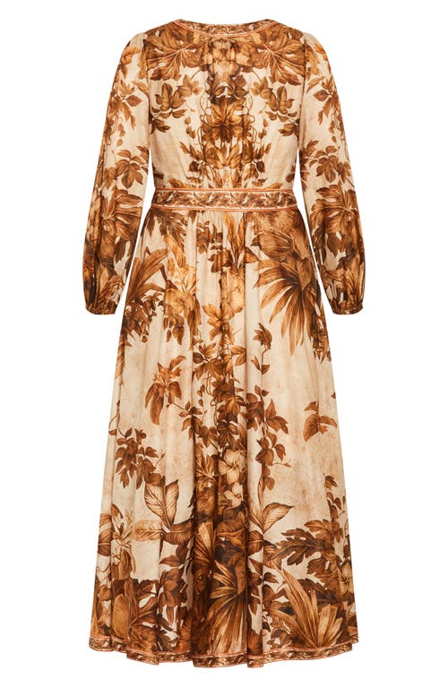 City Chic The Maddie Print Long Sleeve Wrap Maxi Dress In Brown