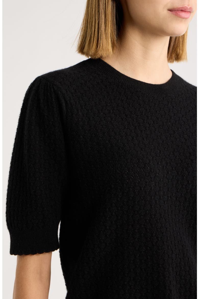 The Gathered Honeycomb Cashmere Sweater, Alternate, color, BLACK