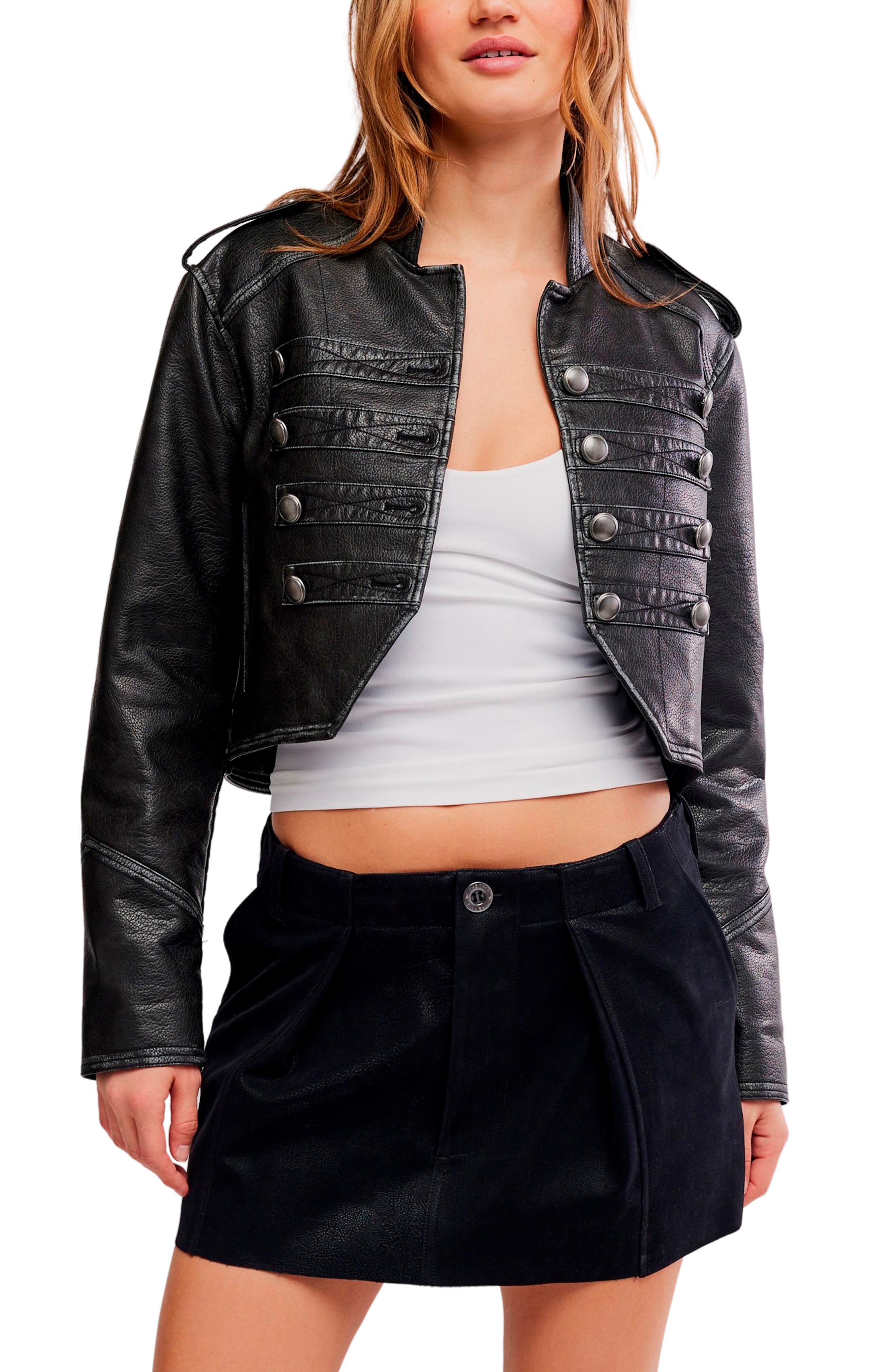 Free People Riverfront Crop Faux Leather Jacket In Black