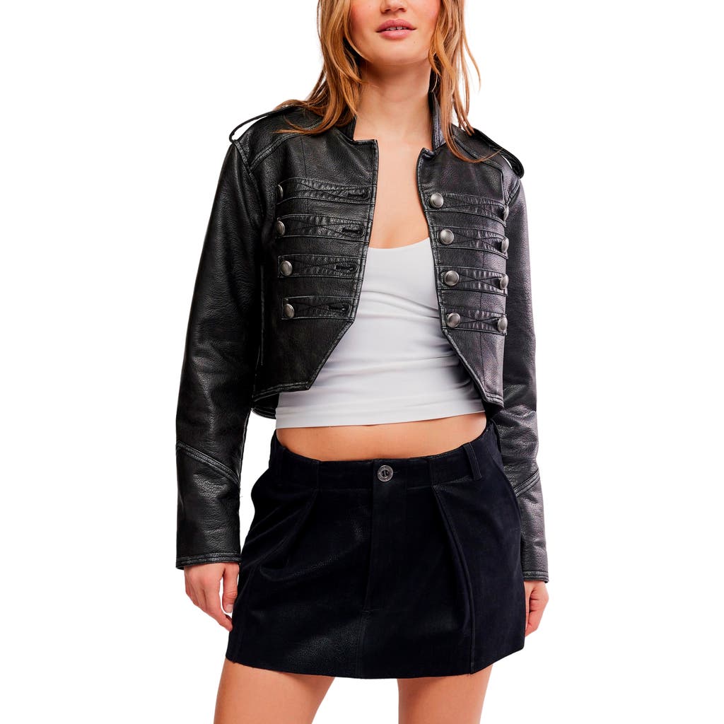 Free People Riverfront Crop Faux Leather Jacket In Black