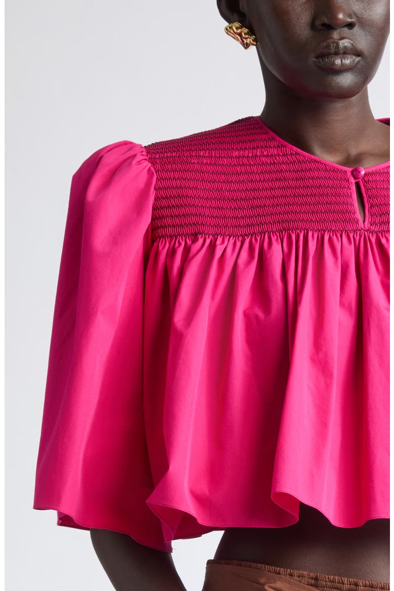 Crop Smocked Yoke Cotton Poplin Top, Alternate, color, GARNET PINK