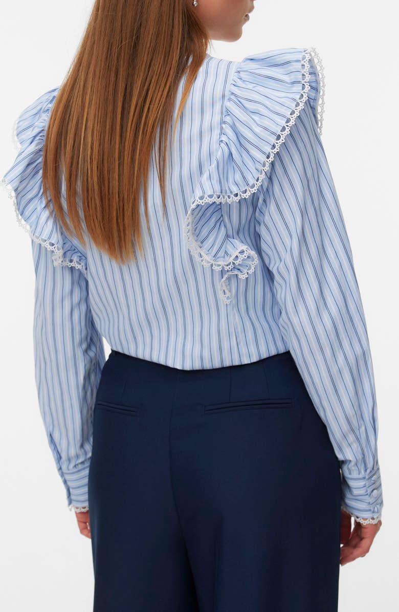 VERO MODA Fanni Embroidered Trim Ruffle Top, Alternate, color, Brunnera Blue W. Stripes