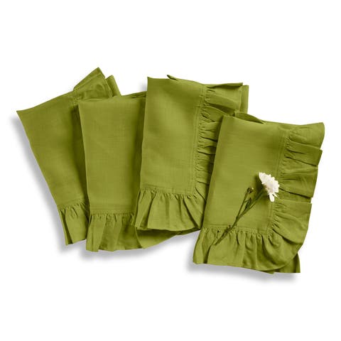 Linen Dinner Napkins Set of 4, 20 x 20 Inch for Dining Table, Holiday and Everyday Table Decor - Gabrielle Ruffle