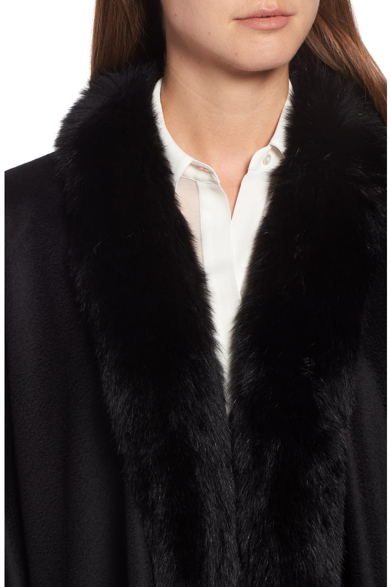 Genuine Fox Fur Trim Cashmere Cape, Alternate, color, BLACK