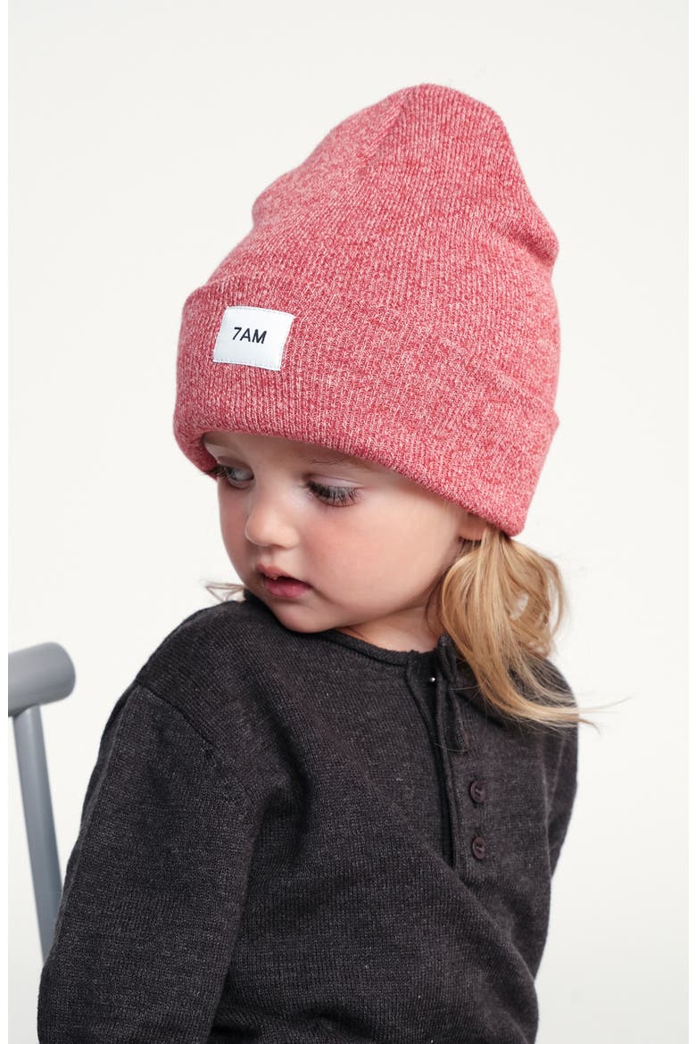 Kids' Heathered Beanie, Alternate, color, RED