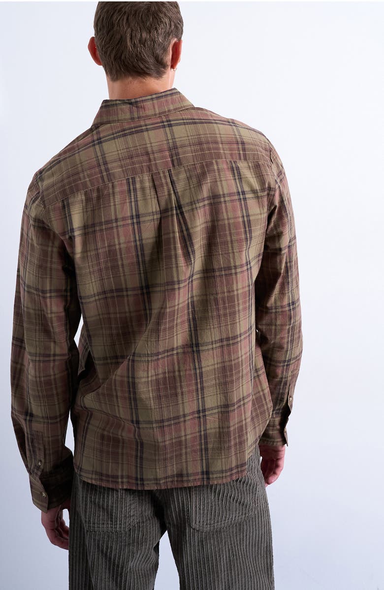 Topman Plaid Cotton Poplin Button-Up Shirt, Alternate, color, Medium Green