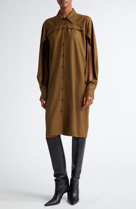 Lucio Split Sleeve Wool Flannel Shirtdress