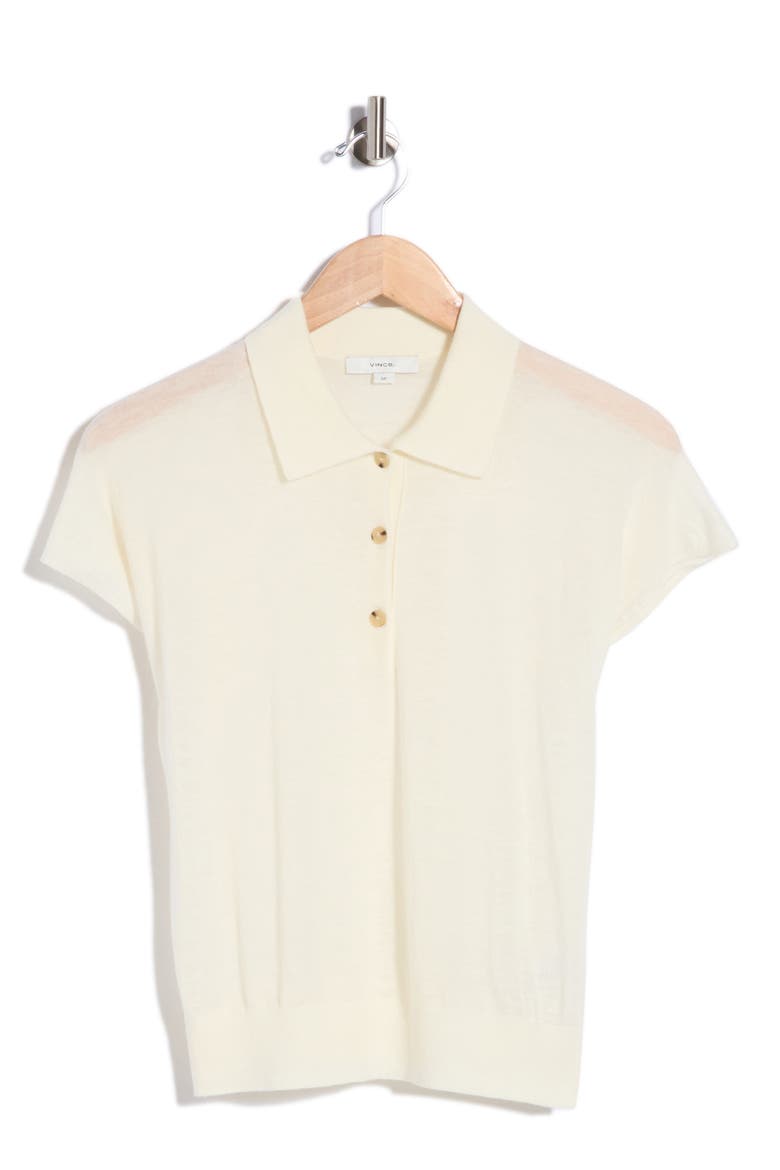 Short Sleeve Wool Blend Polo Sweater, Alternate, color, OFF WHITE