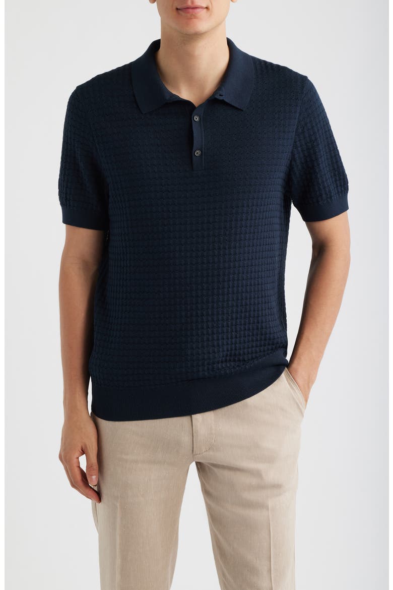 L-Nadalione Silk & Cotton Polo, Main, color, DARK BLUE