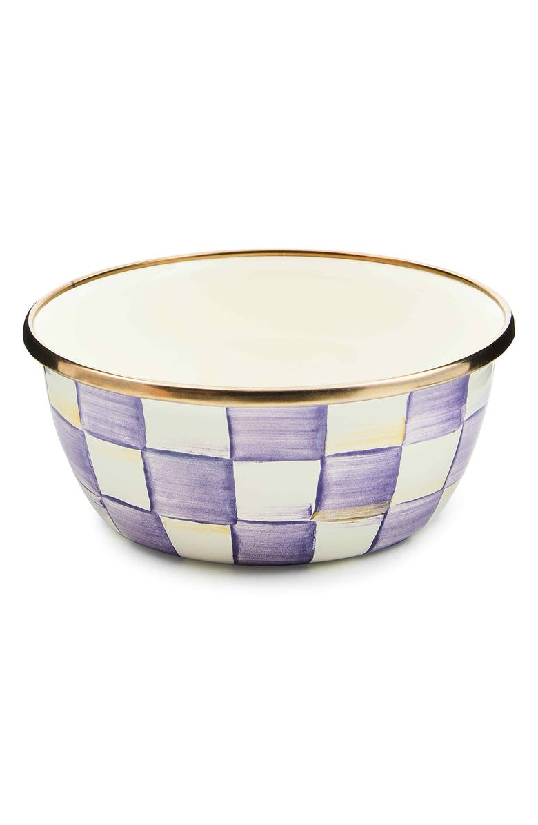 MACKENZIE CHILDS Violet Check Enameled Steel Pinch Bowl, Main, color, Violet