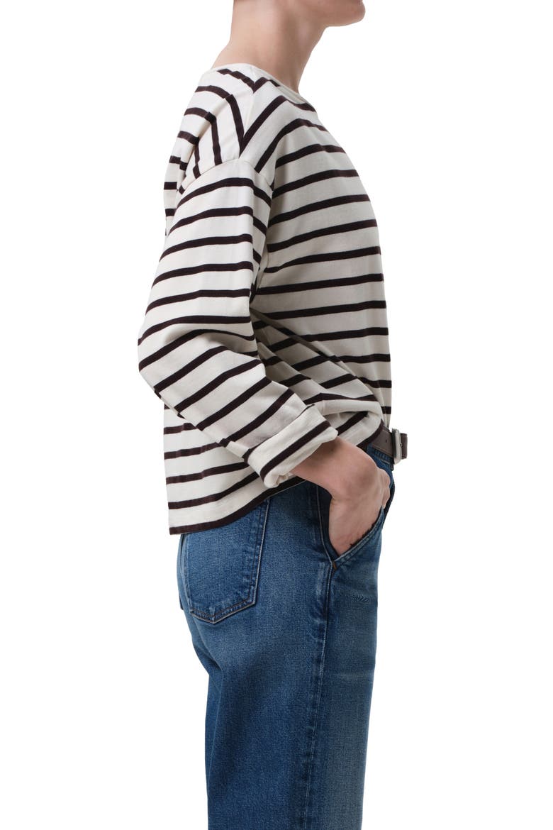 French Sailor Stripe Boat Neck Top, Alternate, color, CHOCOLATE STRIPE