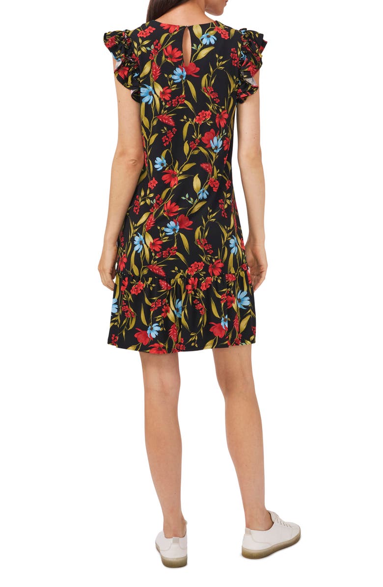 CeCe Garden Floral Flutter Sleeve Stretch Crepe Dress, Alternate, color, 