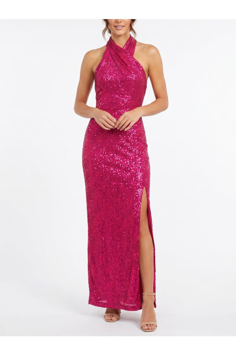 Harland Crossover Halter Maxi Dress, Main, color, Fuchsia Red