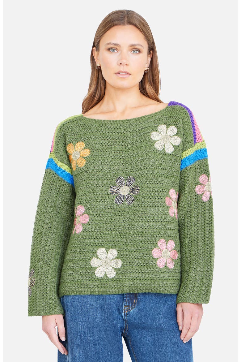 Crochet Flower Jumper, Main, color, Green