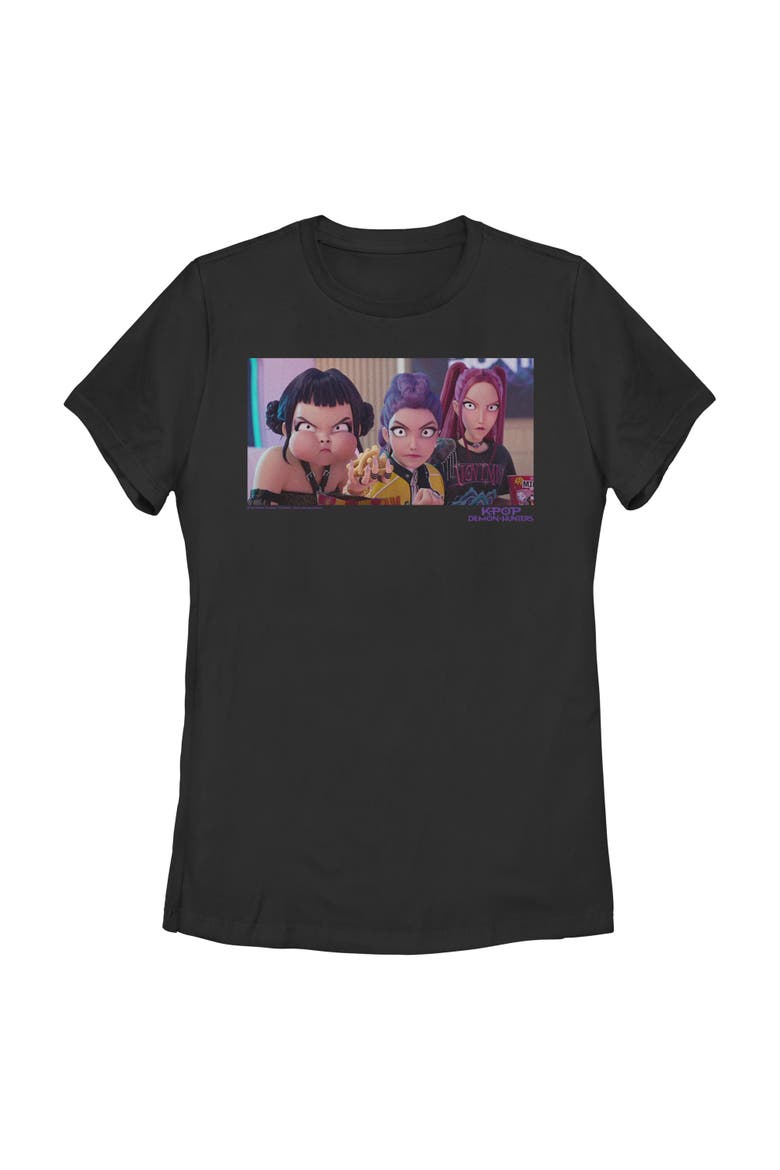 Womens KPop Demon Hunters Angry Trio Scene T Shirt, Main, color, Black