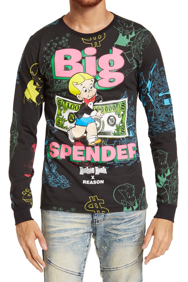 x Richie Rich Big Spender Long Sleeve Tee, Main, color, BLACK
