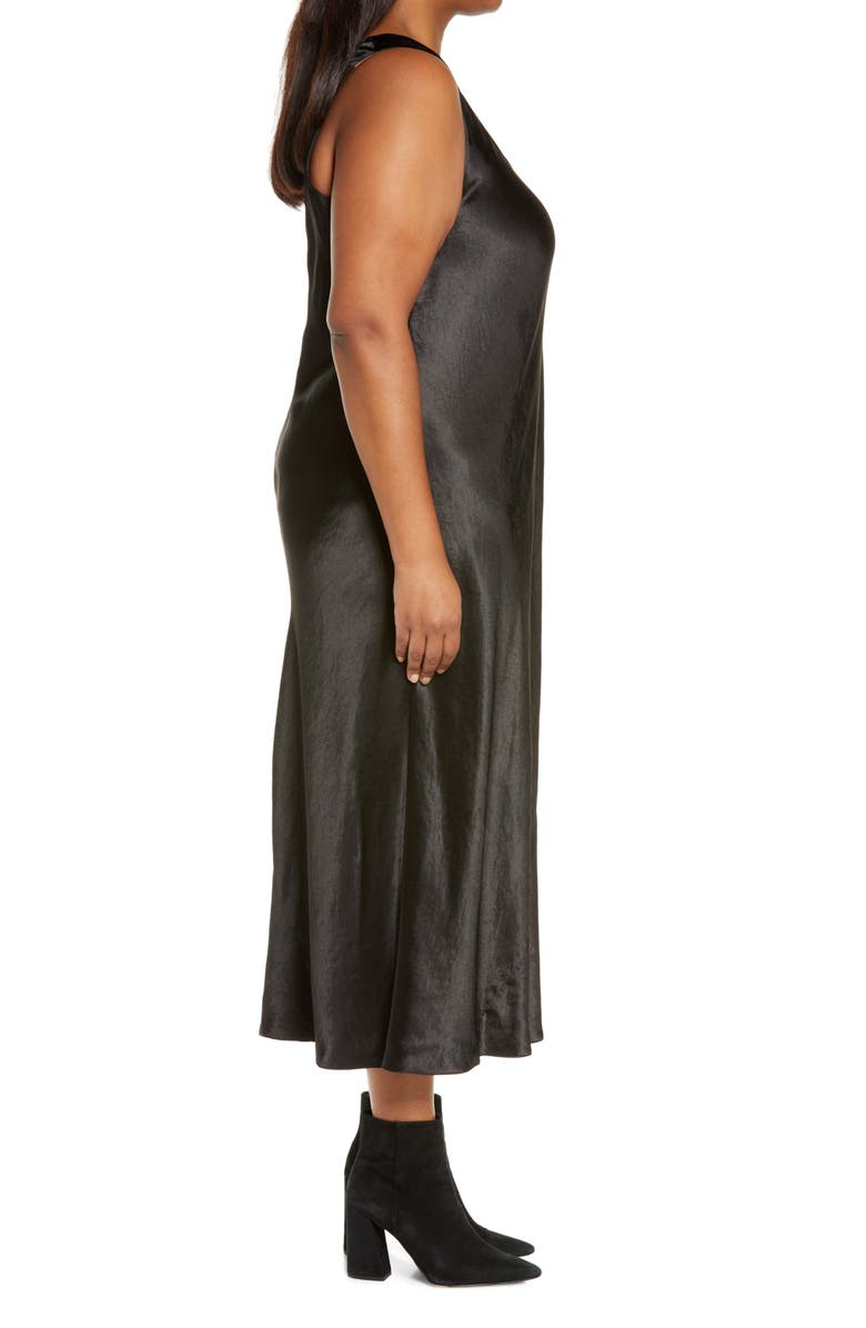 Vince Square Neck Satin Tank Dress, Alternate, color, Black
