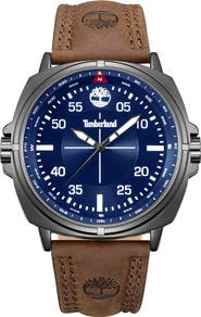 Timberland Williston Leather Strap Watch, 48mm