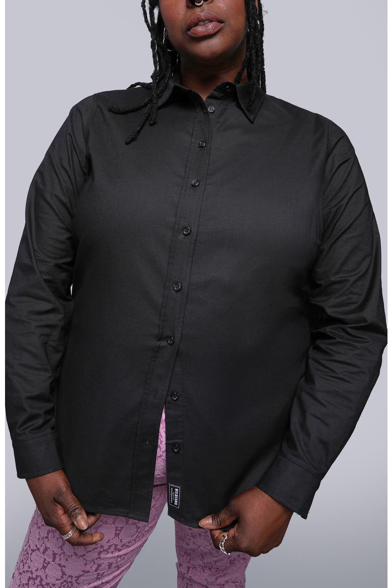 The Essential Long Sleeve Oxford Button Up, Alternate, color, BLACK