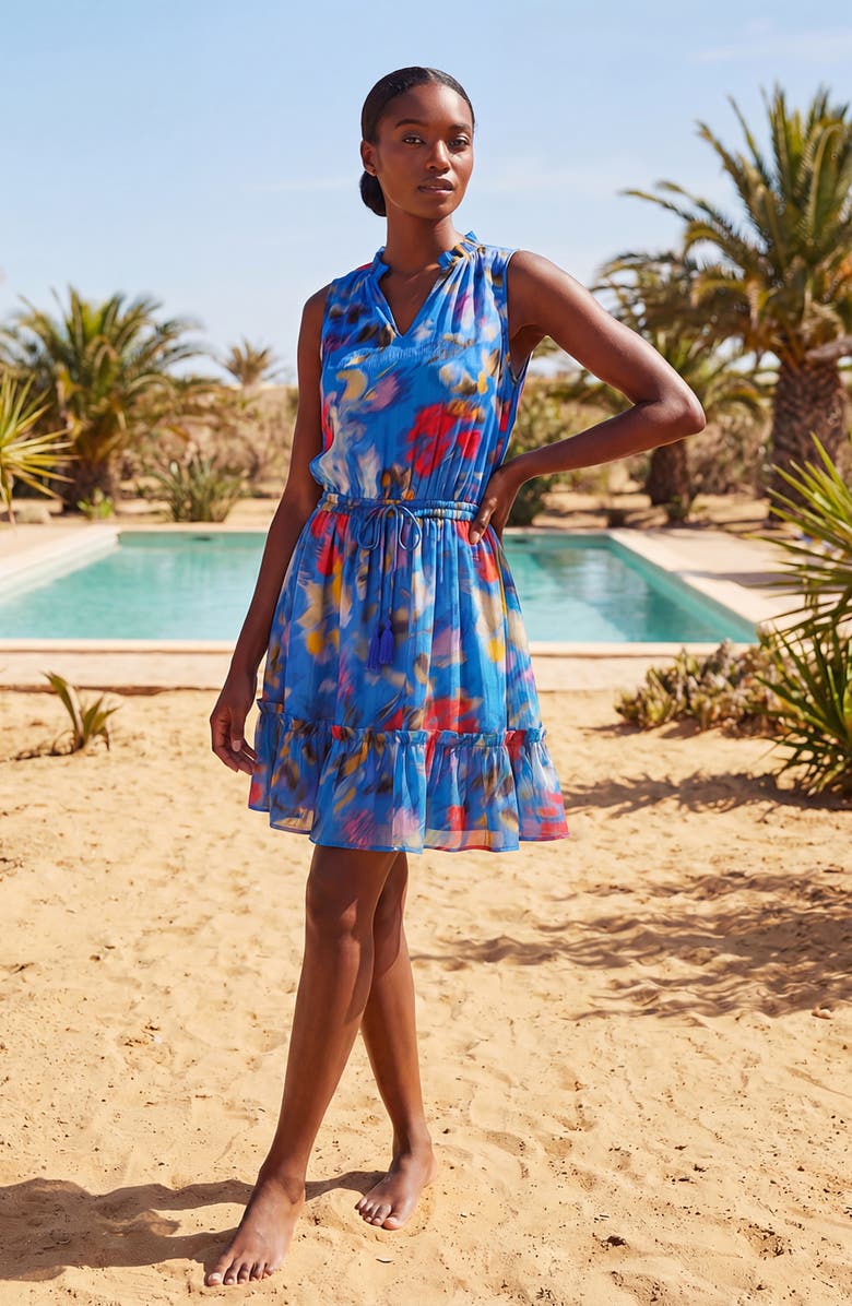 Change of Scenery Beth Smock Waist Cotton Short Dress, Alternate, color, Larkspur Bay