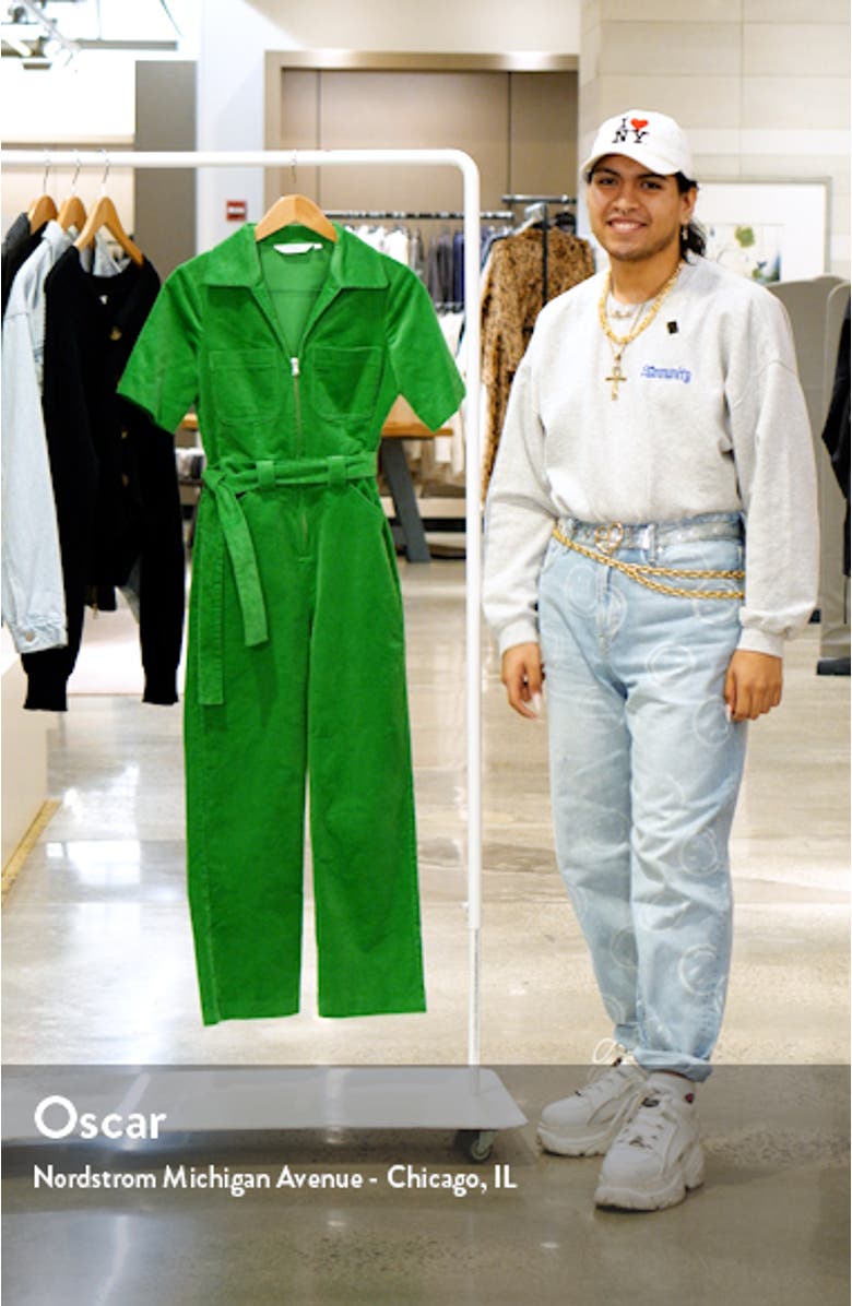 Belted Short Sleeve Corduroy Jumpsuit, sales video thumbnail