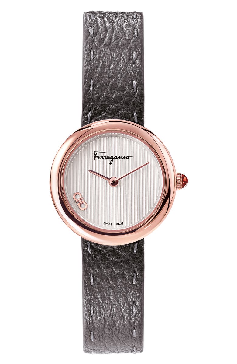 FERRAGAMO Leather Strap Watch, 28mm, Main, color, 