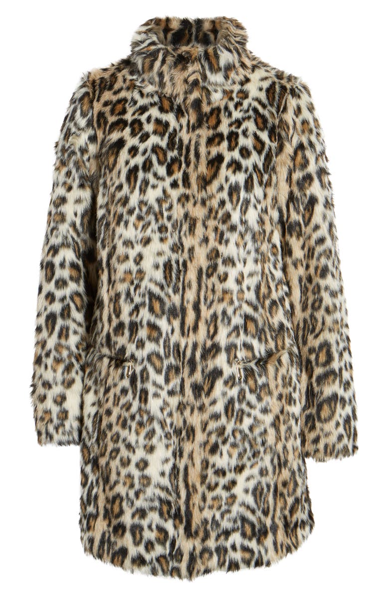 DOROTHY PERKINS Leopard Print Faux Fur Funnel Coat, Alternate, color, 