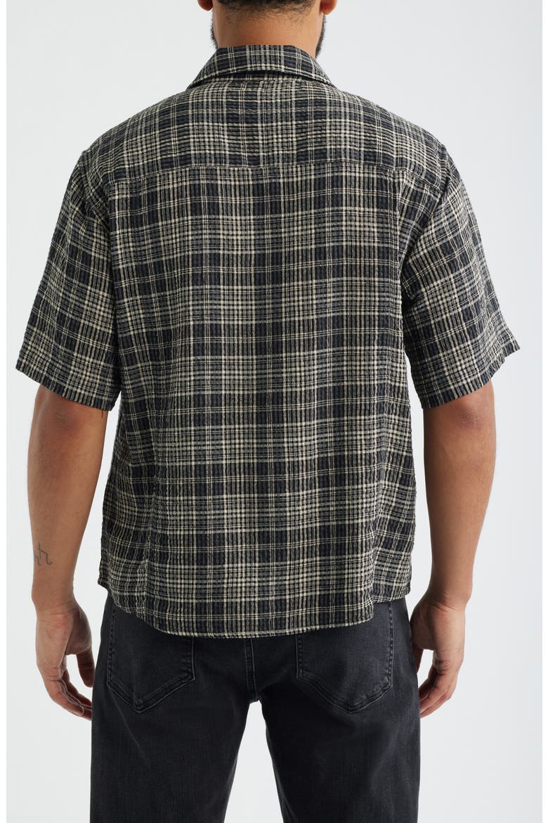 Plaid Seersucker Short Sleeve Button-Up Shirt, Alternate, color, BLACK